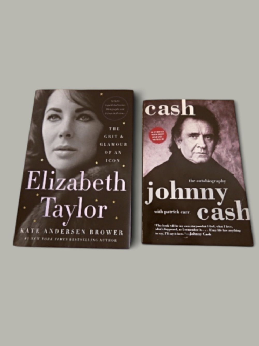 Elizabeth Taylor Hard Cover and Johnny Cash paperback Books